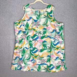 C&C California Dress Womens 3X Green Pink Linen Floral Loose Vacation‎ Resort